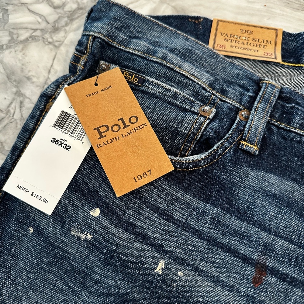 Polo by Ralph Lauren Paint-Splattered Varick Slim Straight Jeans 36/32, …